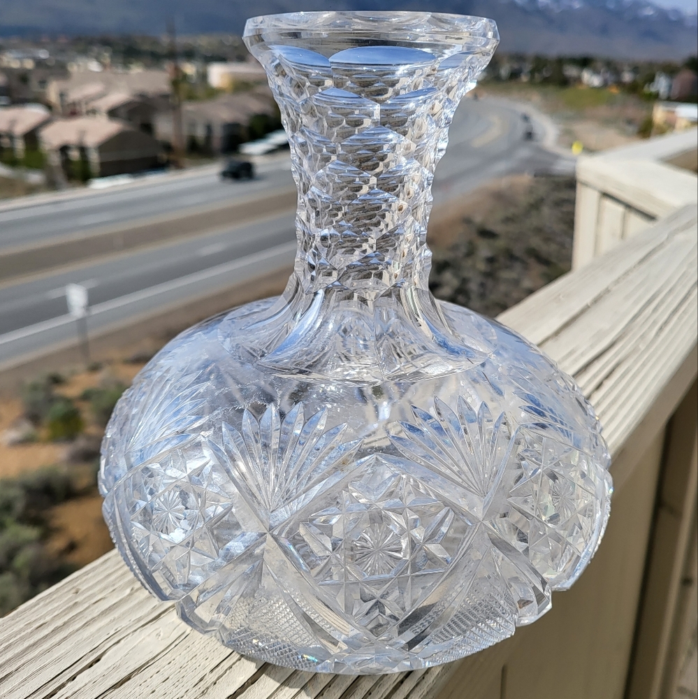 Antique Hawkes Crystal Vase/ Decanter Gladys Pattern 7" c. 1901